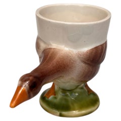 French Majolica Goose Egg Cup Sarreguemines Circa 1920