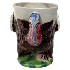 French Majolica Turkey Egg Cup Sarreguemines Circa 1920