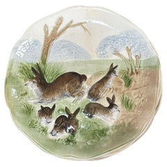Majolica Bunnies Family Plate Choisy le Roi, circa 1900