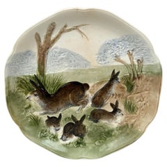 Majolica Bunnies Family Plate Choisy le Roi, circa 1900