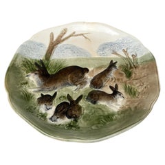 Majolica Bunnies Family Plate Choisy le Roi, circa 1900