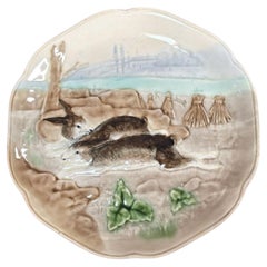 Majolica Bunnies Family Plate Choisy le Roi, circa 1900