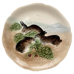 Majolica Bunnies Family Plate Choisy le Roi, circa 1900