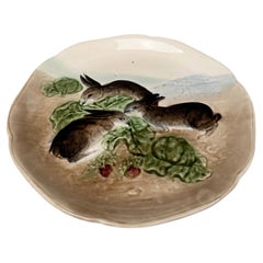 Majolica Bunnies Family Plate Choisy le Roi, circa 1900