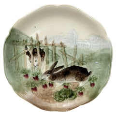 Majolica Bunnies Family Plate Choisy le Roi, circa 1900