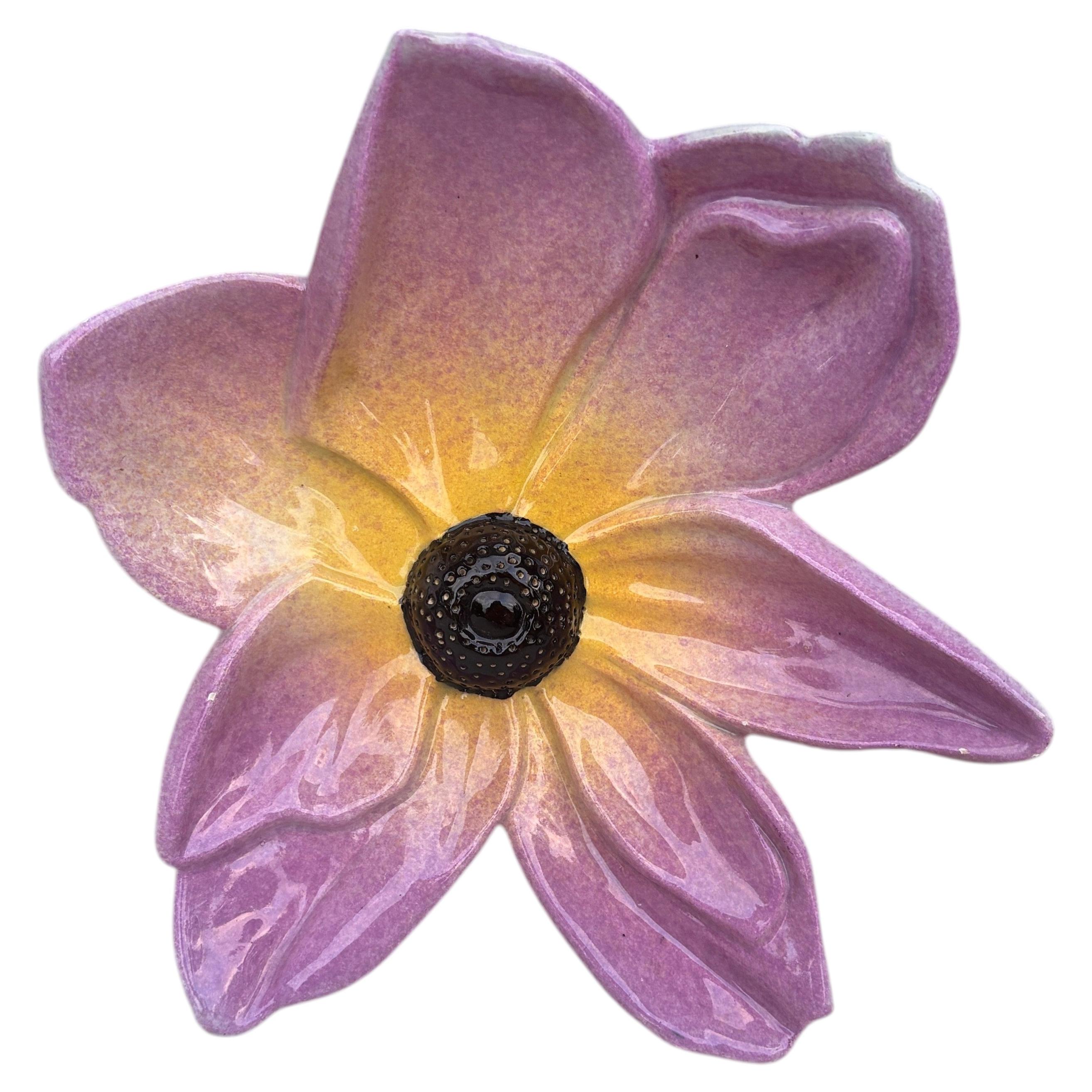 French Majolica Pink Lily Wall Pocket Mont-Chevalier Castel Circa 1900