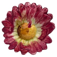 French Majolica Red Daisy Card Holder Delphin Massier, Circa 1890