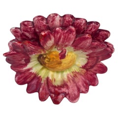 French Majolica Red Daisy Card Holder Delphin Massier, Circa 1890