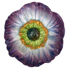 Majolica Purple Wild Rose Wall Pocket Delphin Massier, circa 1880