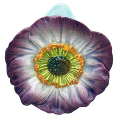Majolica Purple Wild Rose Wall Pocket Delphin Massier, circa 1880