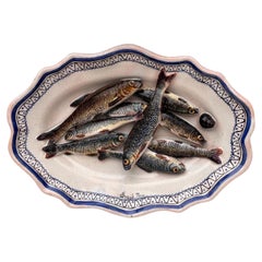 Plato de Pared Palissy Sardinas Siglo XIX Mayólica Leon Brard