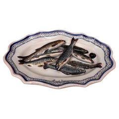 Plato de Pared Palissy Sardinas Siglo XIX Mayólica Leon Brard