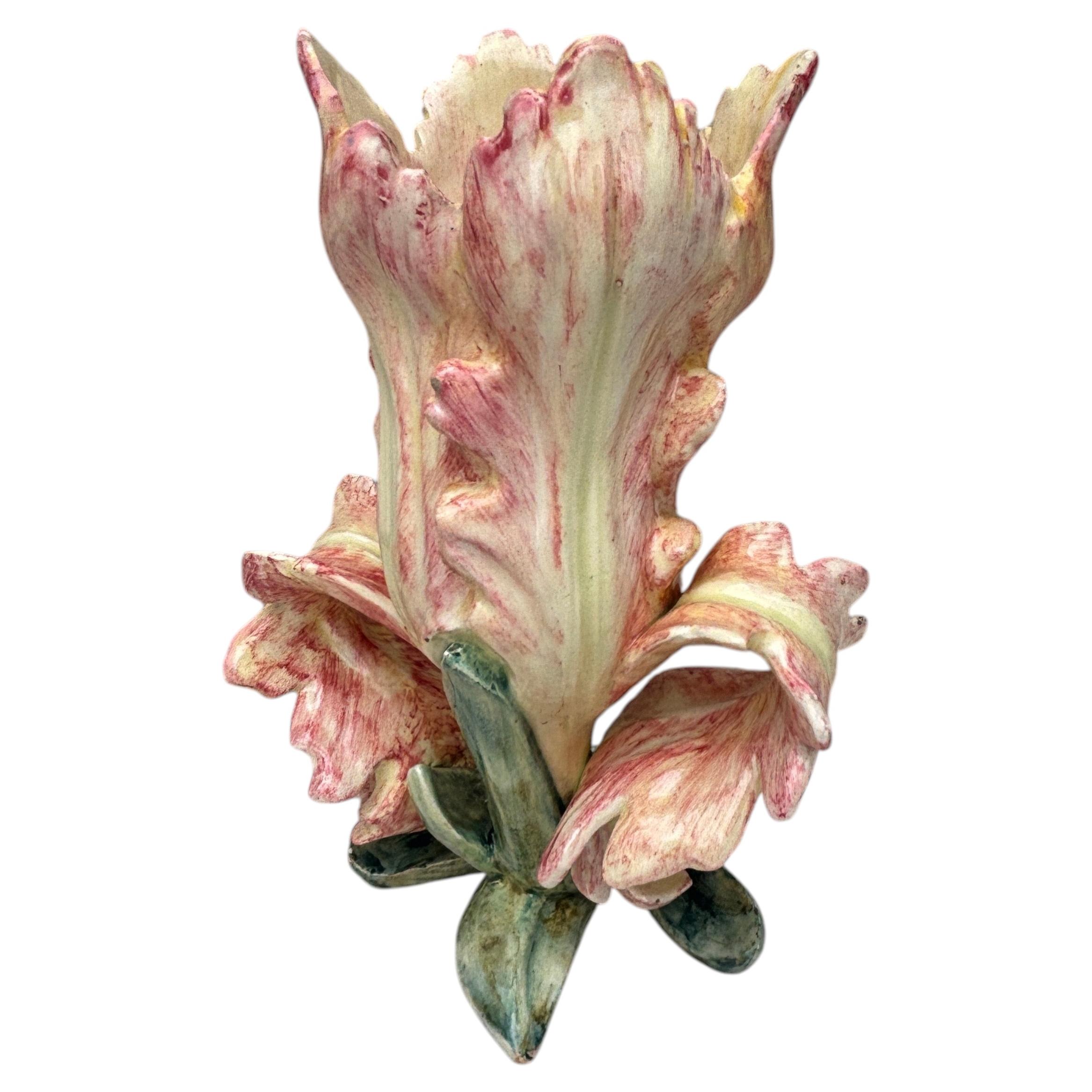 Majolica Parrot Tulip Vase Delphin Massier, circa 1900