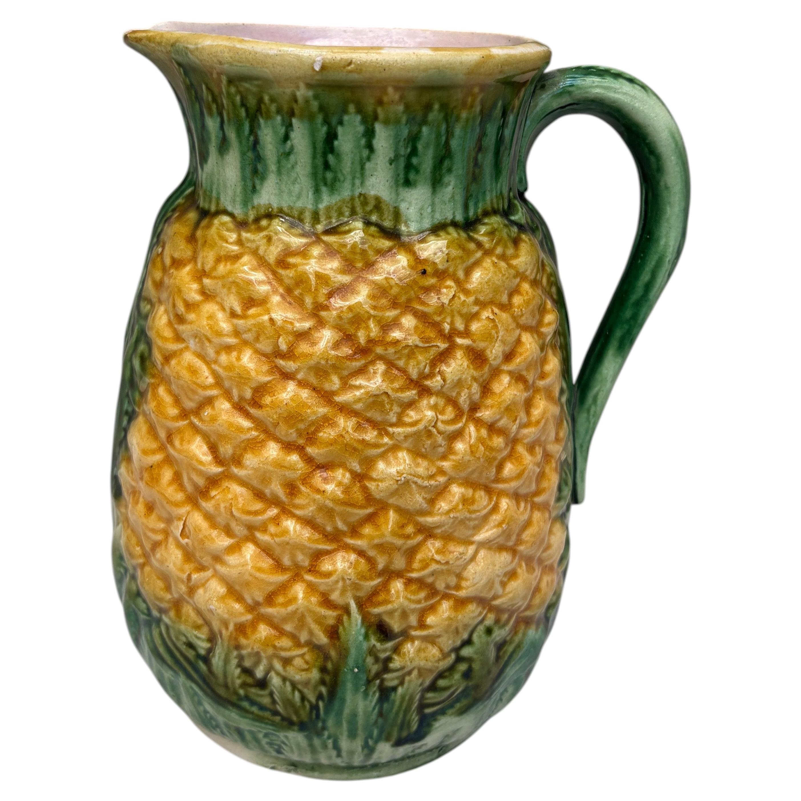 19th Century Majolica English Pineapple Pitcher