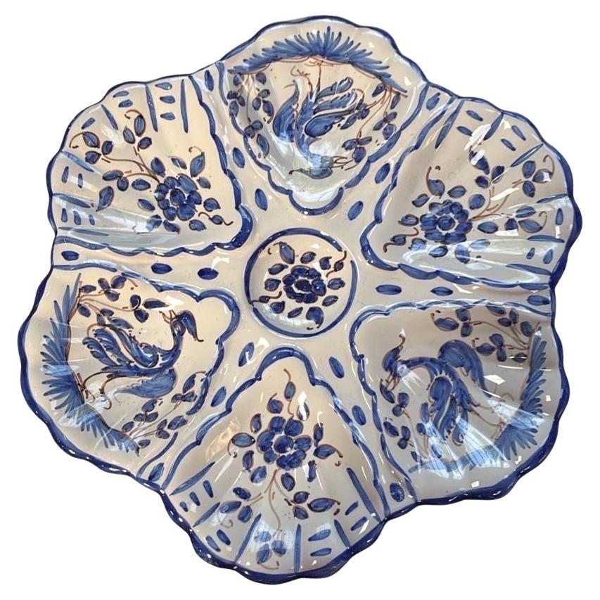French Blue and White Faience Oyster Plate Moustiers Style, circa