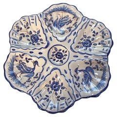 French Blue & White Faience Oyster Plate Moustiers Style, circa 1940