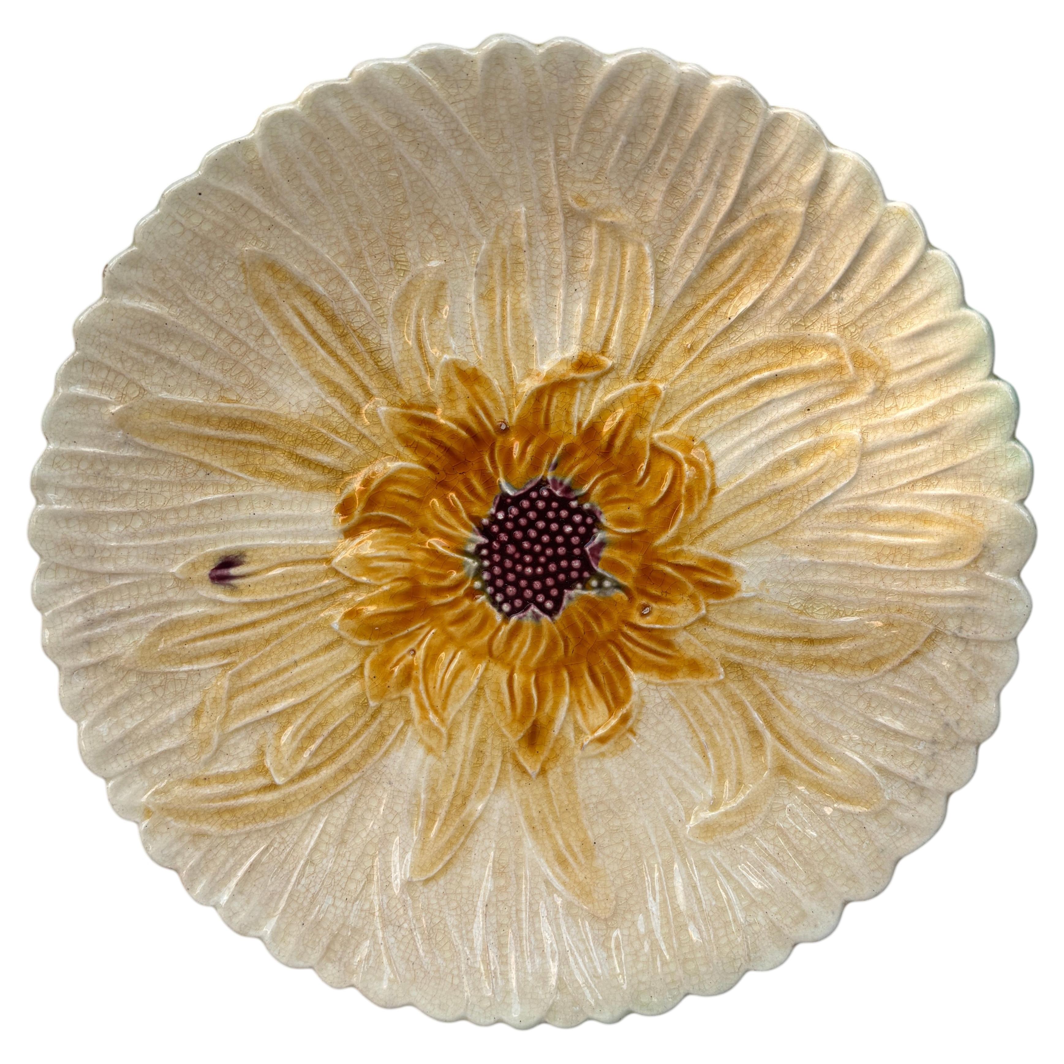 French Majolica White Daisy Plate Orchies, circa 1890