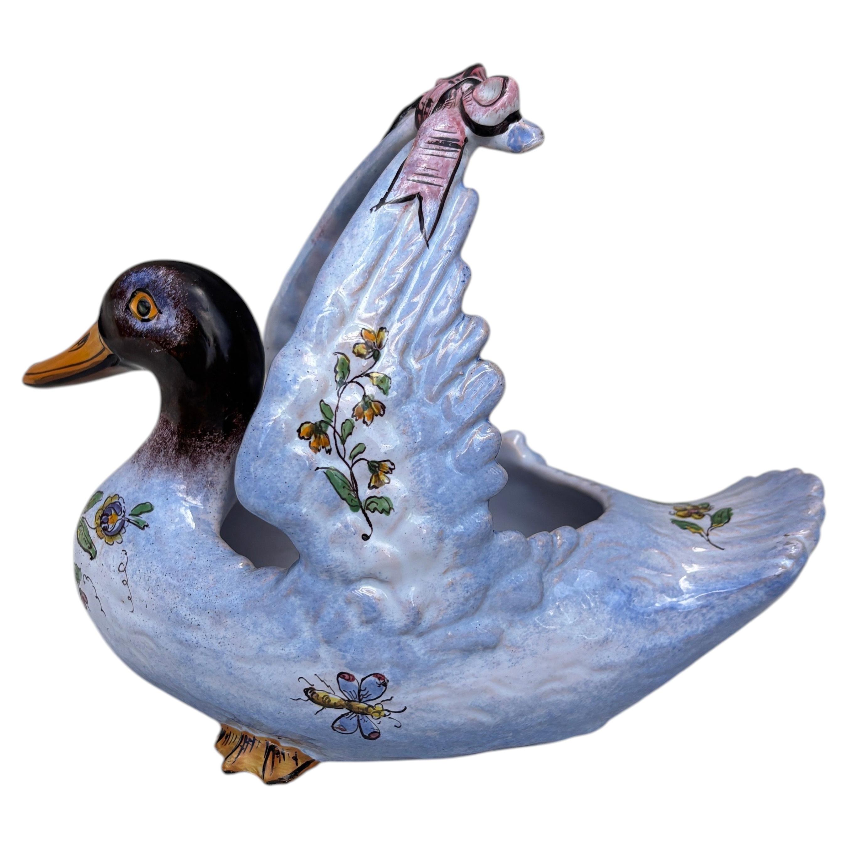 19th Century French Faience Duck Jardiniere Saint Clement