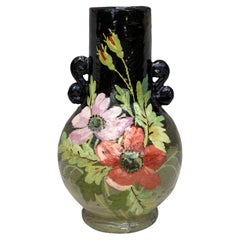 19th Century French Flowers Majolica Vase Theodore Lefront
