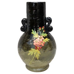19th Century French Flowers Majolica Vase Theodore Lefront