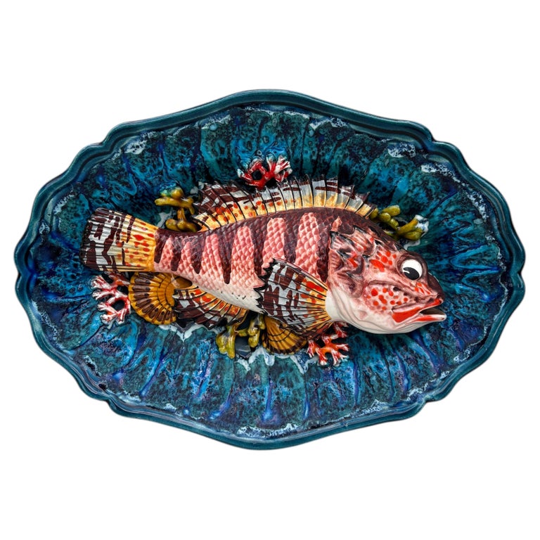 Mid-Century Majolica Palissy Fish Sealife Platter Vallauris