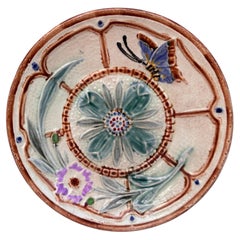 Majolica Flowers & Butterfly Plate Wasmuel Circa 1890