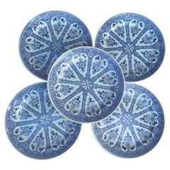 19th Century Set of 6 French Blue & White Faience Dinner Plates Sarreguemines