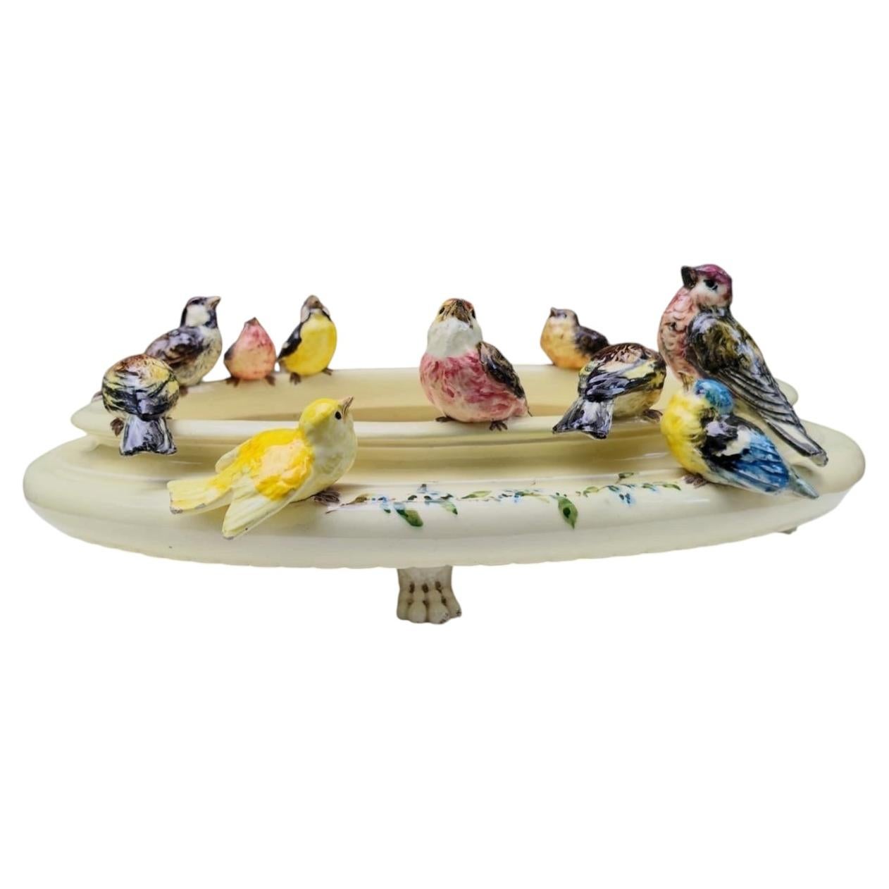 Large Centerpiece Majolica Birds Jardinière Jerome Massier circa 1900