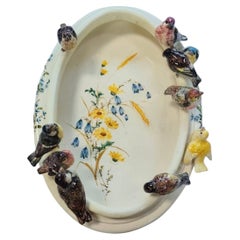 Large Centerpiece Majolica Birds Jardinière Jerome Massier circa 1900