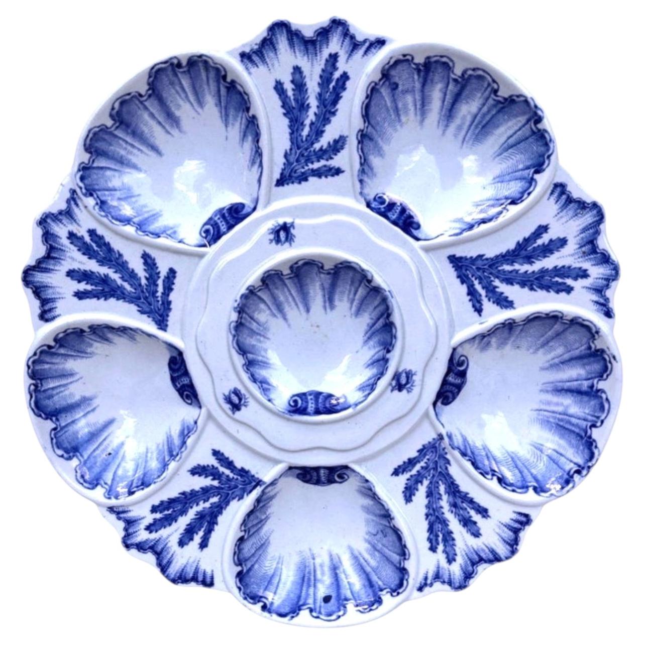 19th Century Blue & White Seaweeds Oyster Plate Bordeaux For Sale