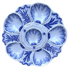 19th Century Blue & White Seaweeds Oyster Plate Bordeaux