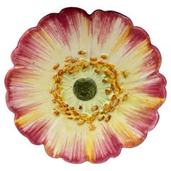 Majolica Pink Flower Plate, Delphin Massier, Circa 1890