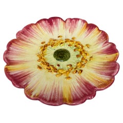 Majolica Pink Flower Plate, Delphin Massier, Circa 1890