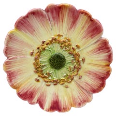 Majolica Pink Flower Plate, Delphin Massier, Circa 1890