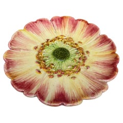 Majolica Pink Flower Plate, Delphin Massier, Circa 1890