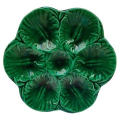 French Majolica Green Oyster Plate Luneville