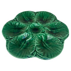 French Majolica Green Oyster Plate Luneville