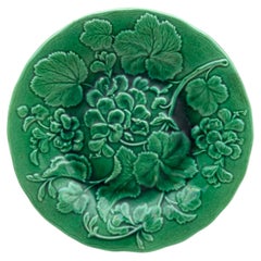 English Green Majolica Geranium Plate, circa 1880