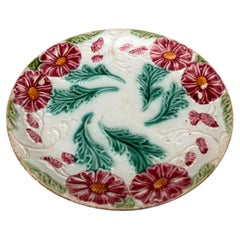 French Majolica Red Flowers Plate Salins, Circa 1890