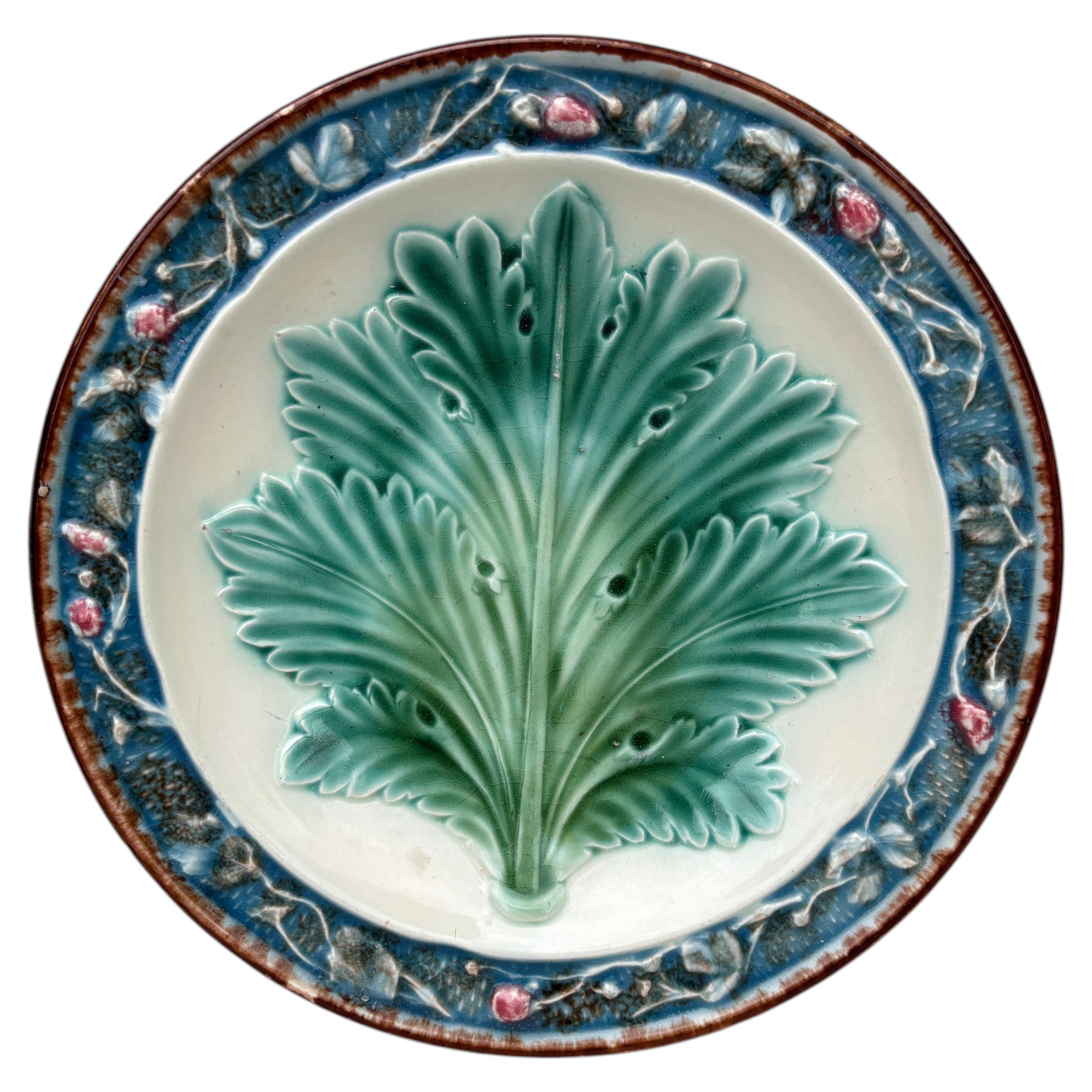 Pre-owned Longchamp Rare 19th Century French Majolica Leaf Plate  In Gray