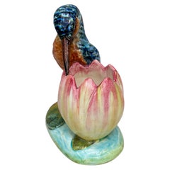 French Majolica Kingfisher Vase Delphin Massier , circa 1890