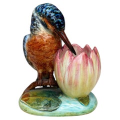 French Majolica Kingfisher Vase Delphin Massier , circa 1890