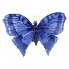 Large Majolica Blue Butterfly Wall Pocket circa 1900