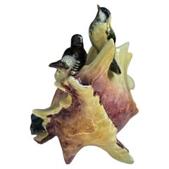 Grande conchiglia in maiolica del XIX secolo con uccelli, Delphin Massier