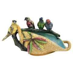 Large Majolica Jardinière Birds Basket Sarreguemines, circa 1890