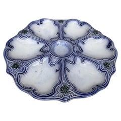 19th Century Majolica Blue & White Oyster Plate Wasmuel