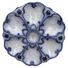 19th Century Majolica Blue & White Oyster Plate Wasmuel