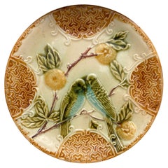 French Majolica Parakeets Plate Salins, circa 1890