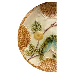 French Majolica Parakeets Plate Salins, circa 1890