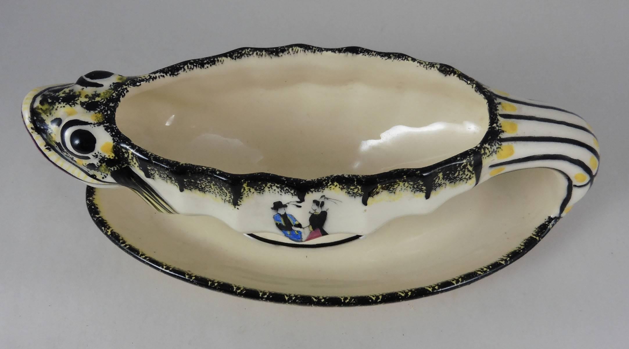 Complete French Faience Fish Service Henriot Quimper, circa 1940 2
